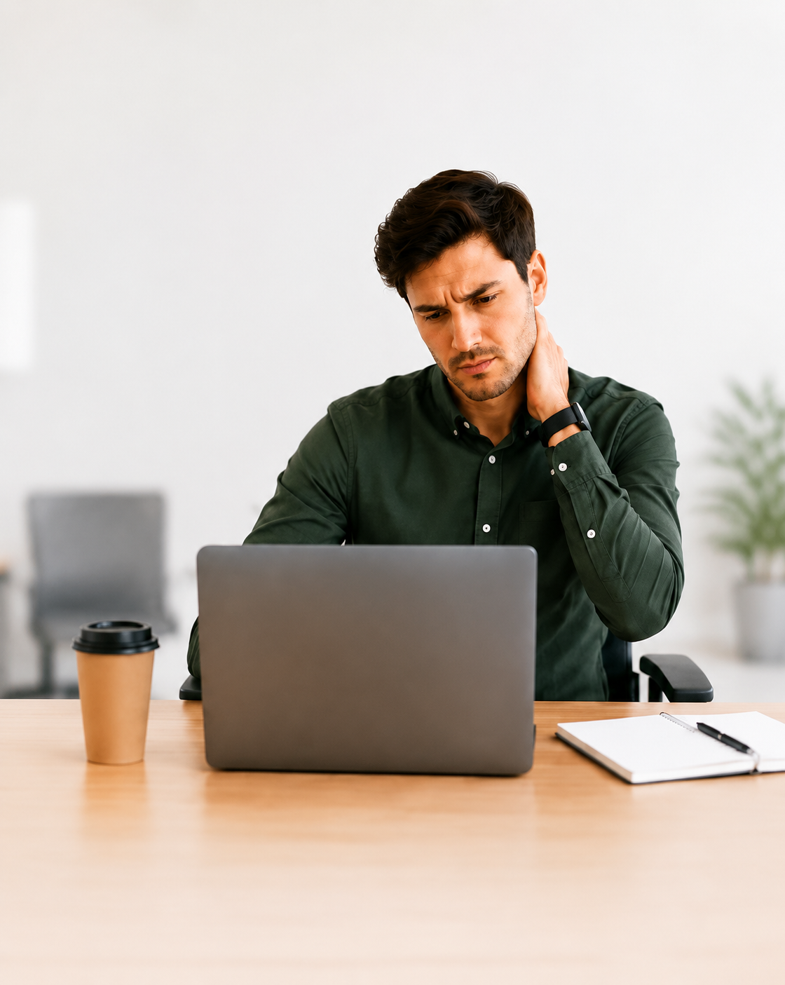 Stressed employee looking at laptop